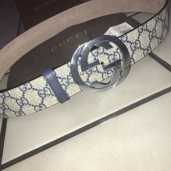 gucci blue monogram belt